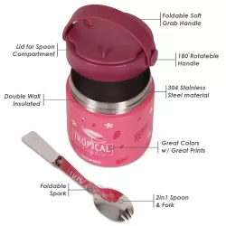 Eazy Kids Tropical Stainless Steel Insulated Food Jar-Pink (350ml)