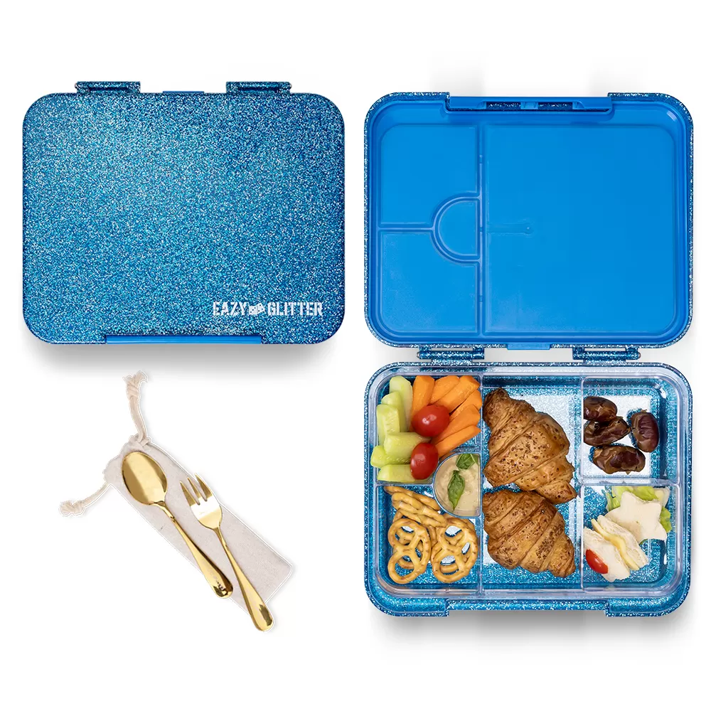 Eazy Kids 6 &amp; 4 Convertible Bento Lunch Box - Glitter Blue