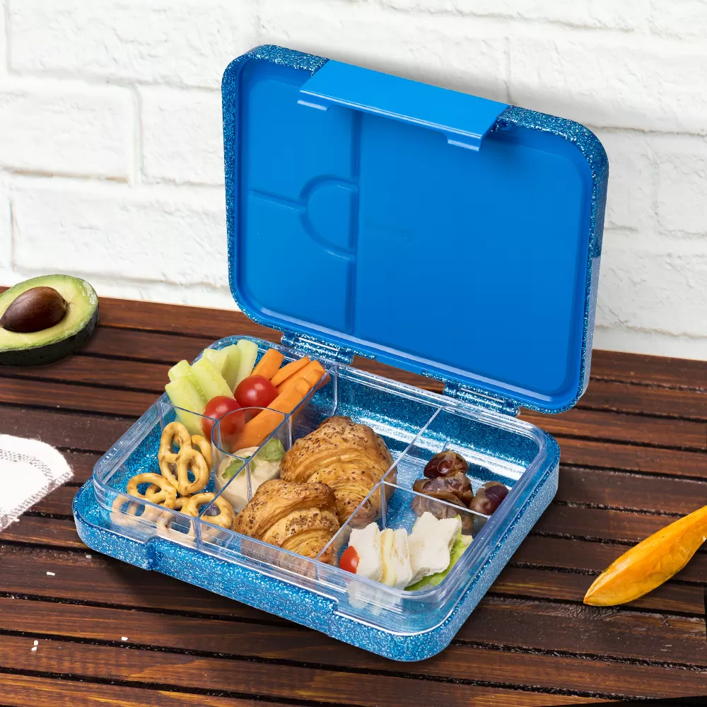 Eazy Kids 6 &amp; 4 Convertible Bento Lunch Box - Glitter Blue