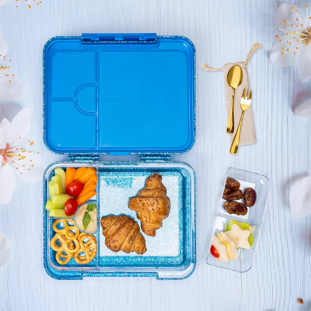 Eazy Kids 6 &amp; 4 Convertible Bento Lunch Box - Glitter Blue