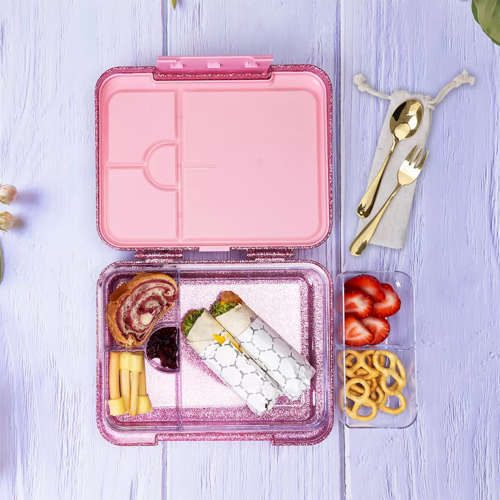 Eazy Kids 6 &amp; 4 Convertible Bento Lunch Box - Glitter Pink