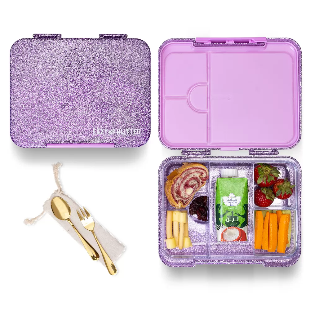 Eazy Kids 6 &amp; 4 Convertible Bento Lunch Box - Glitter Purple