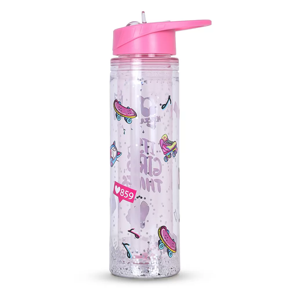 Eazy Kids Tritan Double Wall Glitter 550ml Water Bottle with Carry handle - It&#039;s Girls Things Pink