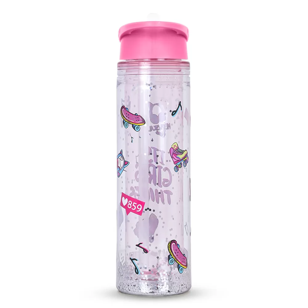 Eazy Kids Tritan Double Wall Glitter 550ml Water Bottle with Carry handle - It&#039;s Girls Things Pink