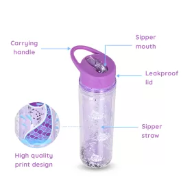 Eazy Kids Tritan Double Wall Glitter 550ml Water Bottle with Carry handle - Mermaid Purple