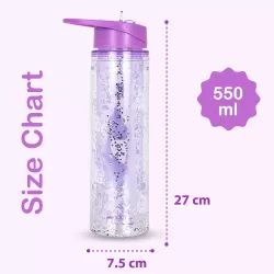 Eazy Kids Tritan Double Wall Glitter 550ml Water Bottle with Carry handle - Mermaid Purple