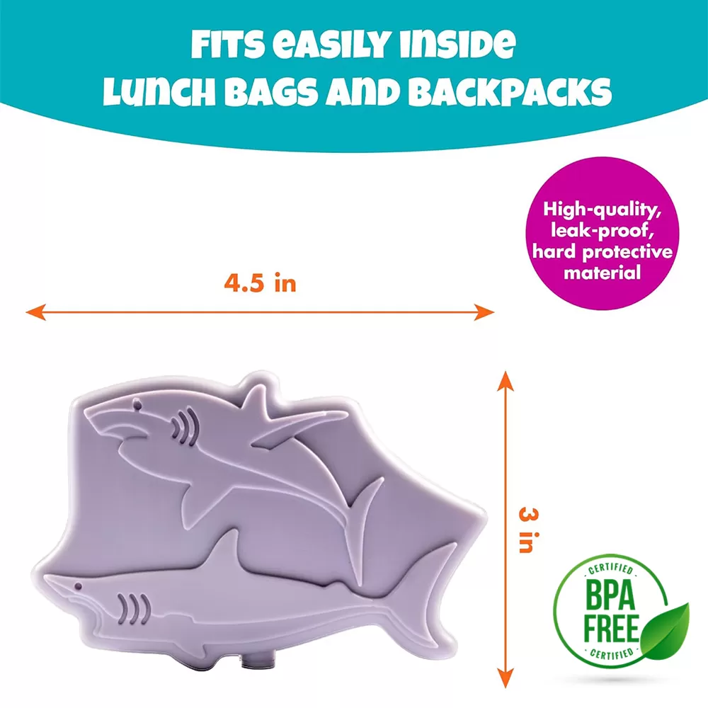 Eazy Kids Set of 4 Shark Reusable Hard Ice Packs for Lunch bags - Purple