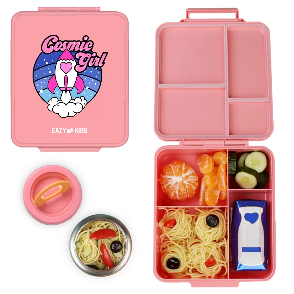 Eazy Kids Jumbo Bento Lunch Box w/t Insulated Jar-Cosmic Girl Pink