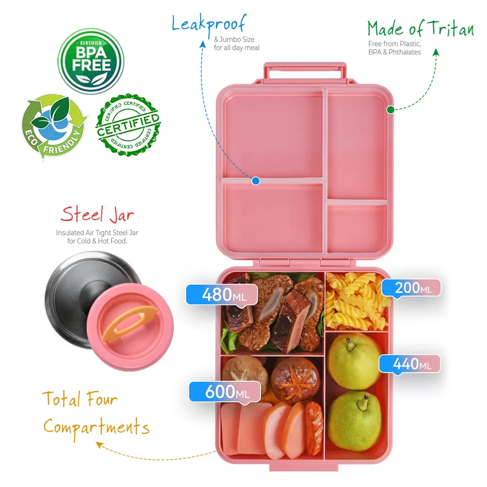 Eazy Kids Jumbo Bento Lunch Box w/t Insulated Jar-Cosmic Girl Pink