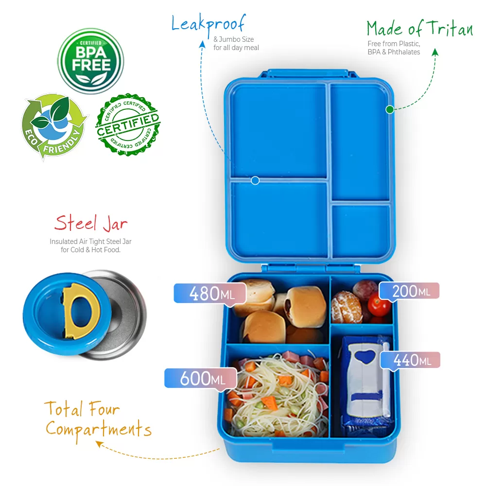 Eazy Kids Jumbo Bento Lunch Box w/t Insulated Jar-Space Expedition Blue