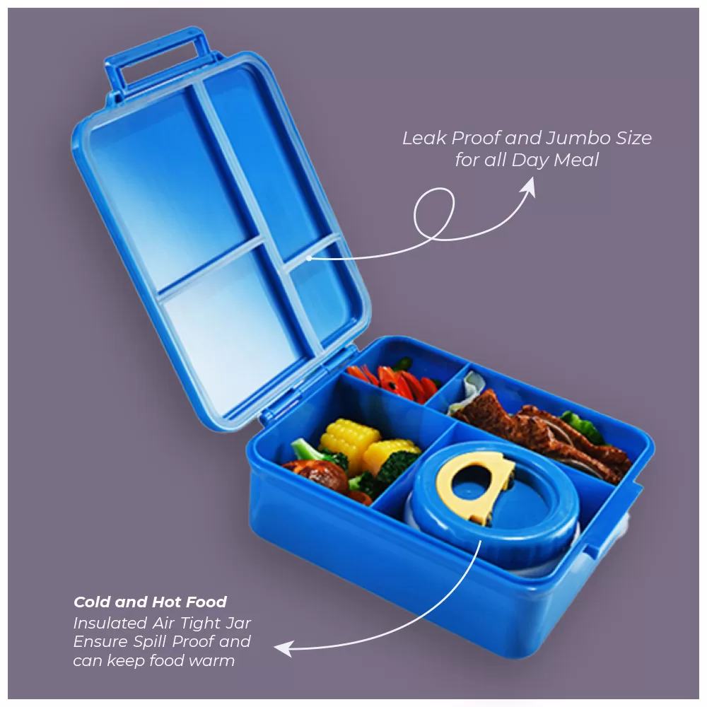 Eazy Kids Jumbo Bento Lunch Box w/t Insulated Jar-Space Expedition Blue