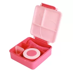 Eazy Kids 3/4 Convertible 1600ml Jumbo Bento Lunch Box with 290ml Leakproof SS Gravy Bowl, Spoon & Fork Set with Pouch - Pink