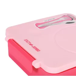 Eazy Kids 3/4 Convertible 1600ml Jumbo Bento Lunch Box with 290ml Leakproof SS Gravy Bowl, Spoon & Fork Set with Pouch - Pink