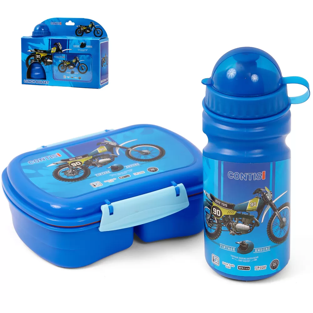 Eazy Kids Lunch Box wt Bottle - Bike Blue