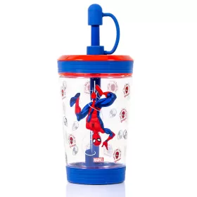 Marvel Beyond Amazing Spider-Man Tritan Sipper Tumbler Water Bottle W/Straw and Leash Lid-Blue(480ml)