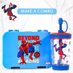 Marvel Beyond Amazing Spider-Man Tritan Sipper Tumbler Water Bottle W/Straw and Leash Lid-Blue(480ml)