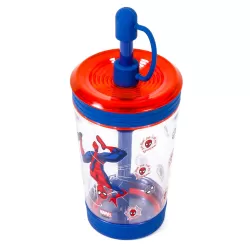 Marvel Beyond Amazing Spider-Man Tritan Sipper Tumbler Water Bottle W/Straw and Leash Lid-Blue(480ml)