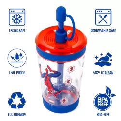 Marvel Beyond Amazing Spider-Man Tritan Sipper Tumbler Water Bottle W/Straw and Leash Lid-Blue(480ml)