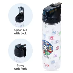 Marvel Avengers Assemble 2-In-1 Tritan Water Bottle-Black (650ml)