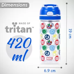 Marvel Avengers Tritan Water Bottle w/Lockable Push button and Carry Handle-Blue (420ml)