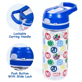 Marvel Avengers Tritan Water Bottle w/Lockable Push button and Carry Handle-Blue (420ml)