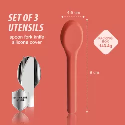 Eazy Kids Portable Travel Cutlery Set - Stainless Steel Spoon, Fork & Knife with Silicone Case ( Pink )