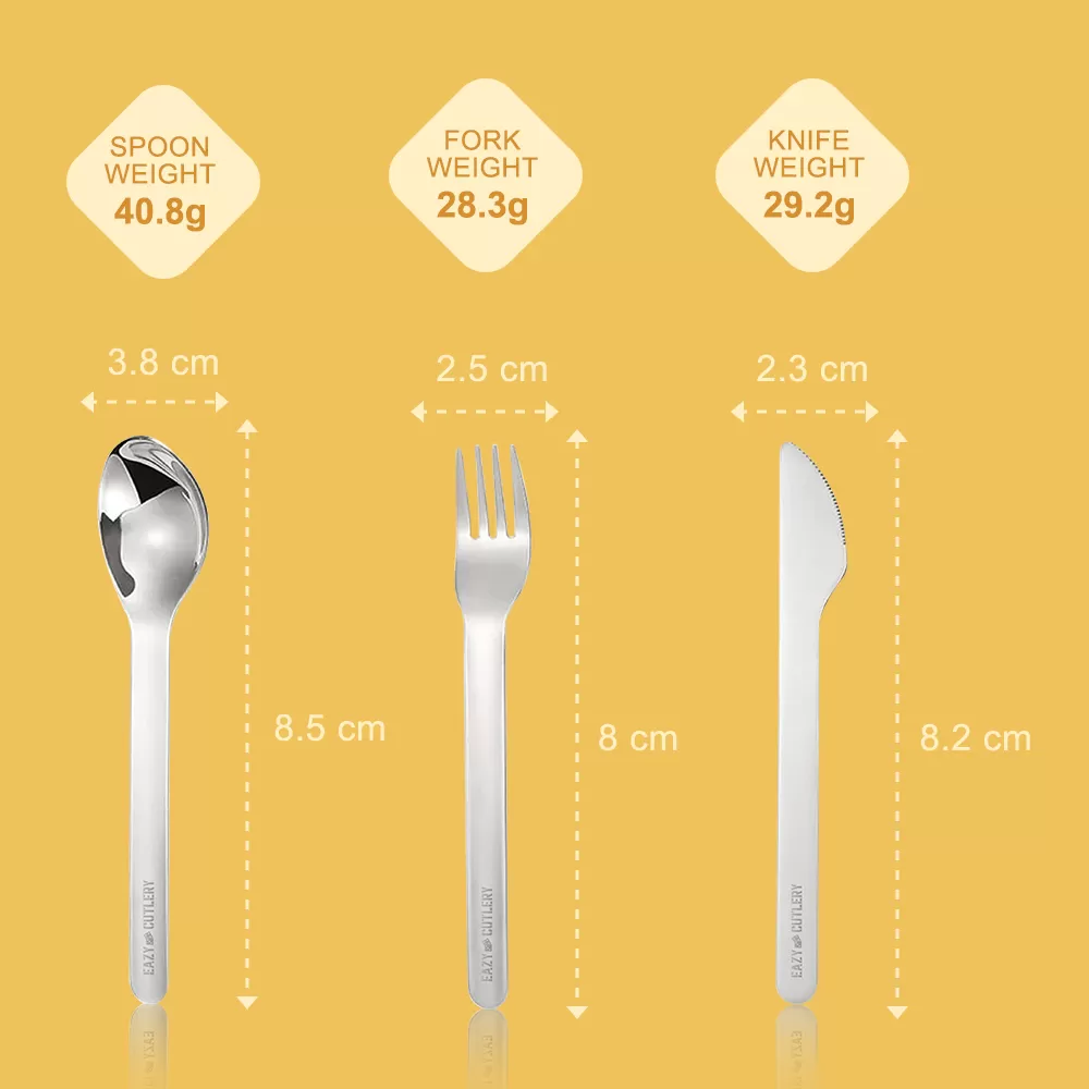 Eazy Kids Portable Travel Cutlery Set - Stainless Steel Spoon, Fork &amp; Knife with Silicone Case ( Yellow )