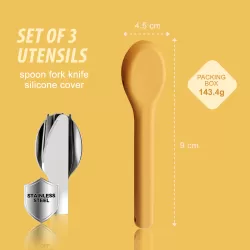 Eazy Kids Portable Travel Cutlery Set - Stainless Steel Spoon, Fork & Knife with Silicone Case ( Yellow )