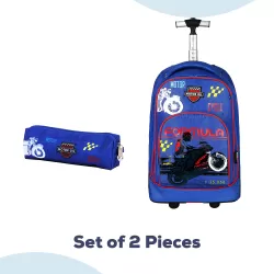 Eazy Kids-18" Set of 2 Formula Racing Big Wheel Trolley School & Pencil Case-Blue