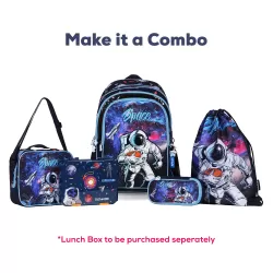 Eazy Kids-Back to School-17" Set of 4 School Bag Lunch Bag Activity Bag & Pencil Case Astronaut-Blue