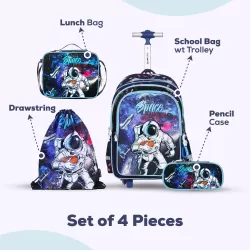 Eazy Kids-Back to School-17" Set of 4 School Bag Lunch Bag Activity Bag & Pencil Case Astronaut-Blue