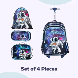 Eazy Kids-Back to School-17" Set of 4 School Bag Lunch Bag Activity Bag & Pencil Case Astronaut-Blue