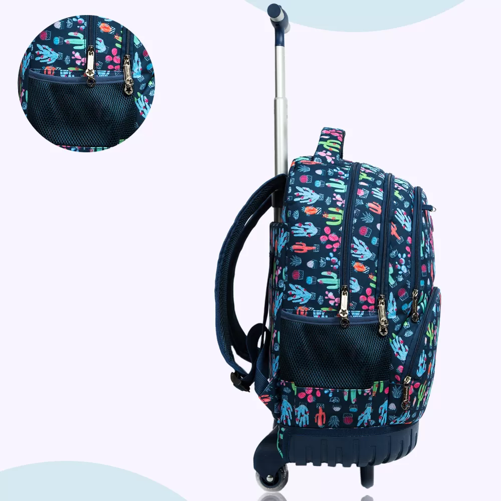 Eazy Kids-18&quot; Set of 3 Trolley School Bag Lunch Bag &amp; Pencil Case Cacti-Blue