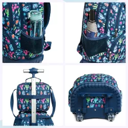 Eazy Kids-18" Set of 3 Trolley School Bag Lunch Bag & Pencil Case Cacti-Blue