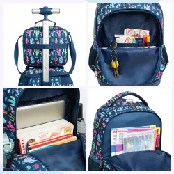 Eazy Kids-18" Set of 3 Trolley School Bag Lunch Bag & Pencil Case Cacti-Blue