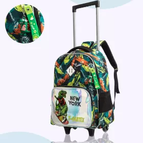 Eazy Kids-16" Set of 3 Trolley School Bag Lunch Bag & Pencil Case New York Dinosaur-Green