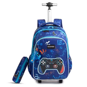 Eazy Kids 18Inch Set of 3 Trolley School Bag with Lunch Bag and Pencil Case Gamer - Blue