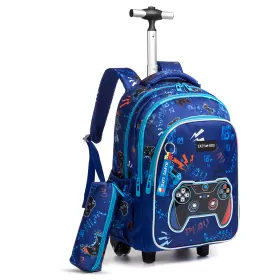 Eazy Kids 18Inch Set of 3 Trolley School Bag with Lunch Bag and Pencil Case Gamer - Blue