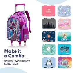 Eazy Kids-16" Set of 3 Trolley School Bag Lunch Bag & Pencil Case Mermaid-Purple