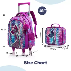 Eazy Kids-16" Set of 3 Trolley School Bag Lunch Bag & Pencil Case Mermaid-Purple