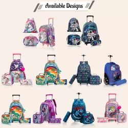 Eazy Kids-16" Set of 3 Trolley School Bag Lunch Bag & Pencil Case Mermaid-Purple