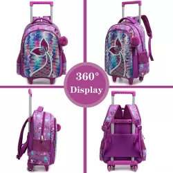 Eazy Kids-16" Set of 3 Trolley School Bag Lunch Bag & Pencil Case Mermaid-Purple