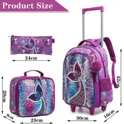 Eazy Kids-16" Set of 3 Trolley School Bag Lunch Bag & Pencil Case Mermaid-Purple