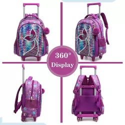 Eazy Kids-16" Set of 3 Trolley School Bag Lunch Bag & Pencil Case Mermaid-Purple