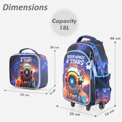 Eazy Kids 16Inch Set of 3 Trolley School Bag with Lunch Bag and Pencil Case Outer Space - Blue