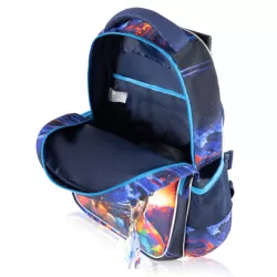 Eazy Kids 16Inch Set of 3 Trolley School Bag with Lunch Bag and Pencil Case Outer Space - Blue