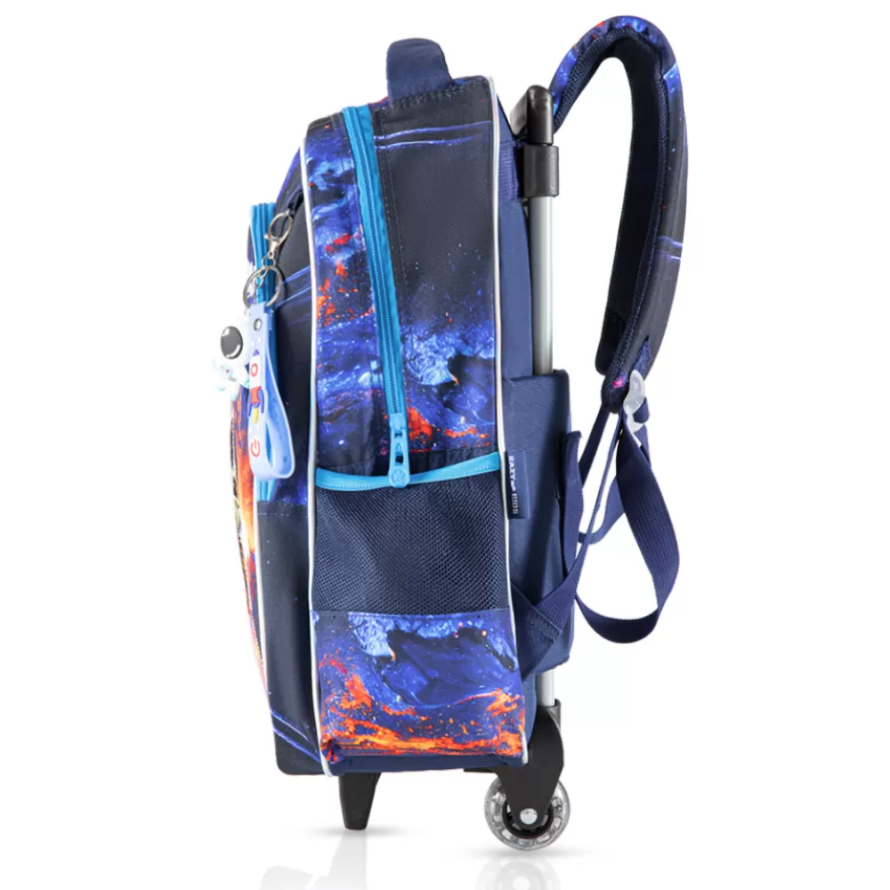 Eazy Kids 16Inch Set of 3 Trolley School Bag with Lunch Bag and Pencil Case Outer Space - Blue