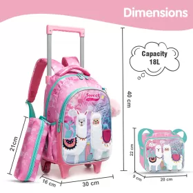 Eazy Kids 16Inch Set of 3 Trolley School Bag with Lunch Bag and Pencil Case Lama - Pink