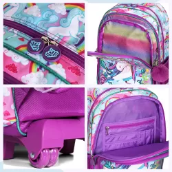 Eazy Kids-Back to School-17" Set of 4 School Bag Lunch Bag Activity Bag & Pencil Case Unicorn-Pink