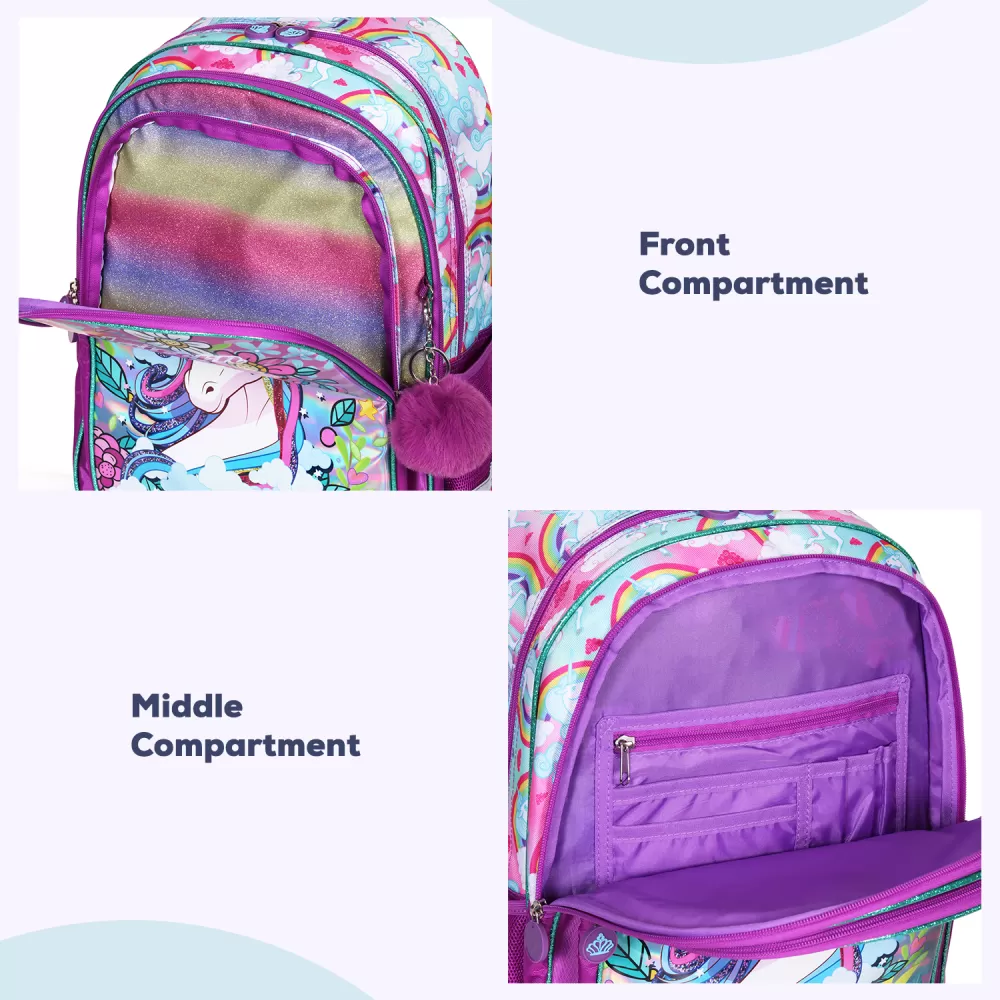 Eazy Kids-Back to School-17&quot; Set of 4 School Bag Lunch Bag Activity Bag &amp; Pencil Case Unicorn-Pink